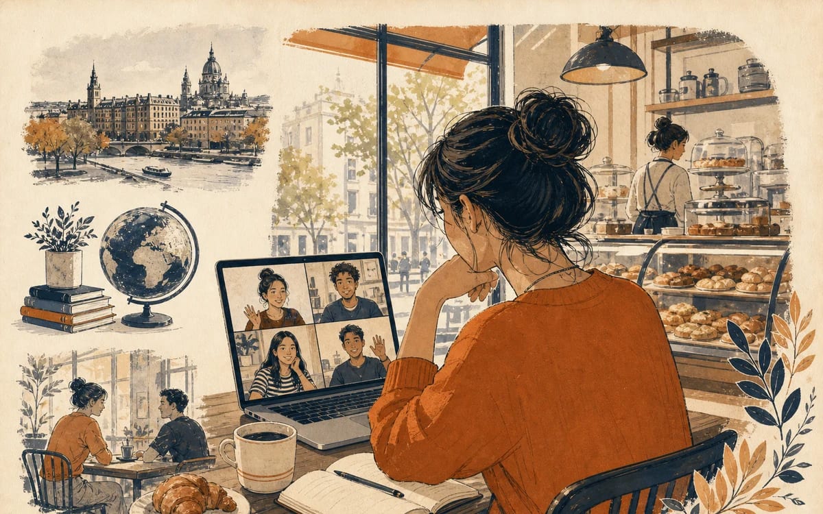 Illustration for the A1 story "El Mercado": . Setting cues: market.