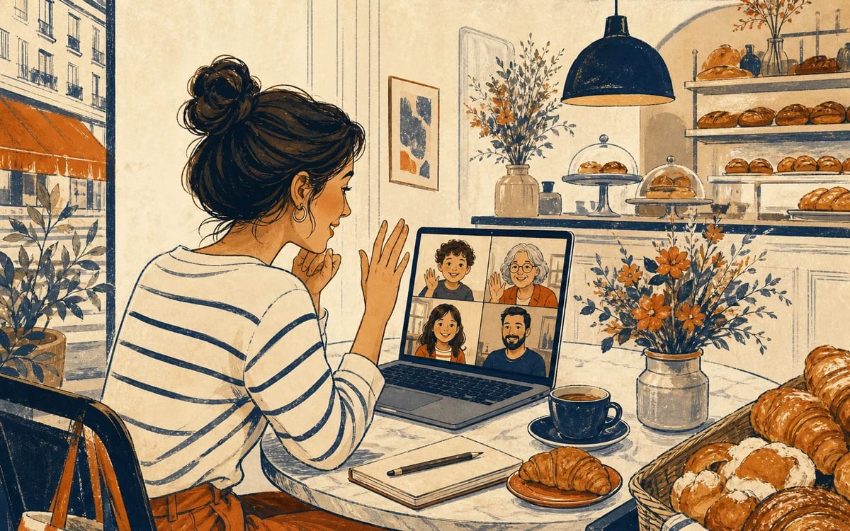 Illustration for the A1 story "La Cena": . Setting cues: family-call.
