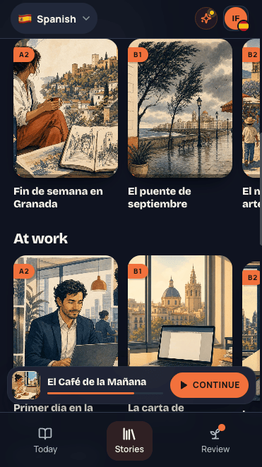 Libreria di storie MeloLingua organizzata per tema e livello